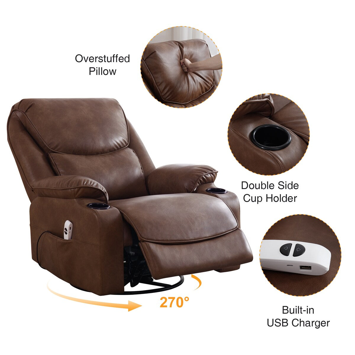 HOMYKA 34.2'' Wide Faux Leather Swivel Rocking Power Recliner Chair With USB Port Set of 2