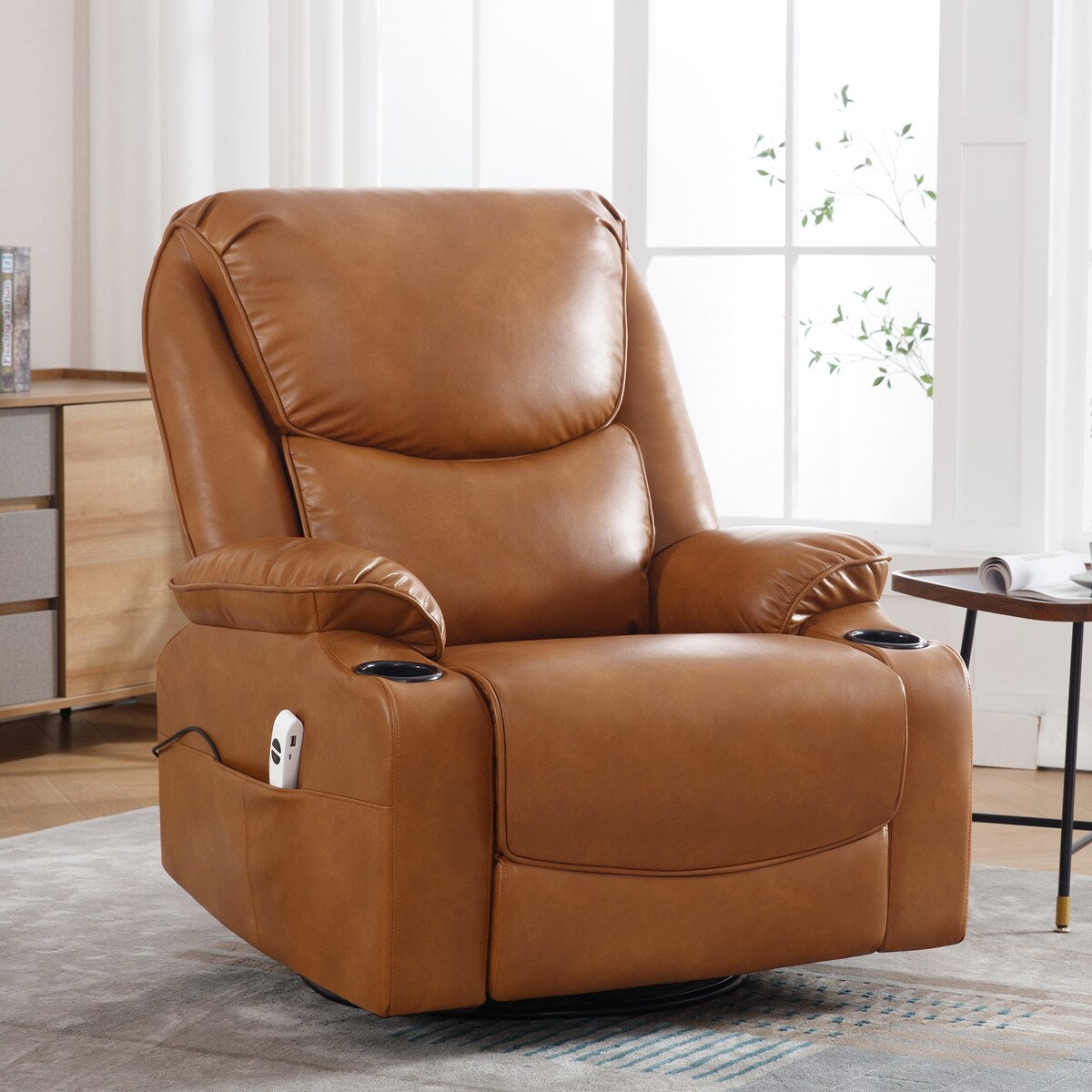 HOMYKA 34.2'' Wide Faux Leather Swivel Rocking Power Recliner Chair With USB Port Set of 2