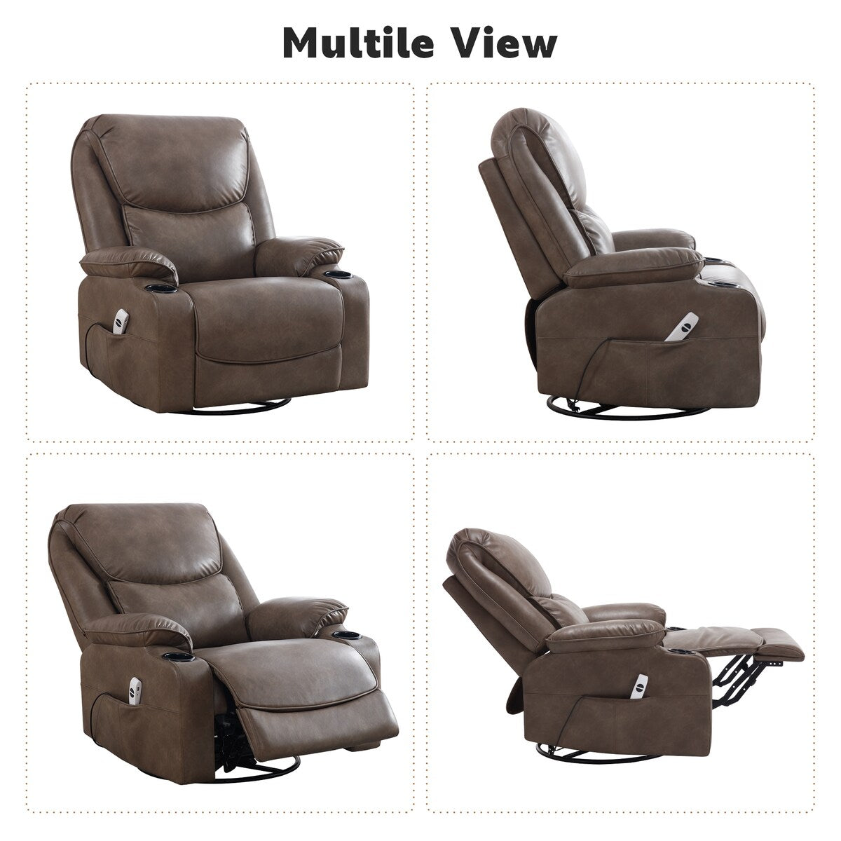 HOMYKA 34.2'' Wide Faux Leather Swivel Rocking Power Recliner Chair With USB Port Set of 2