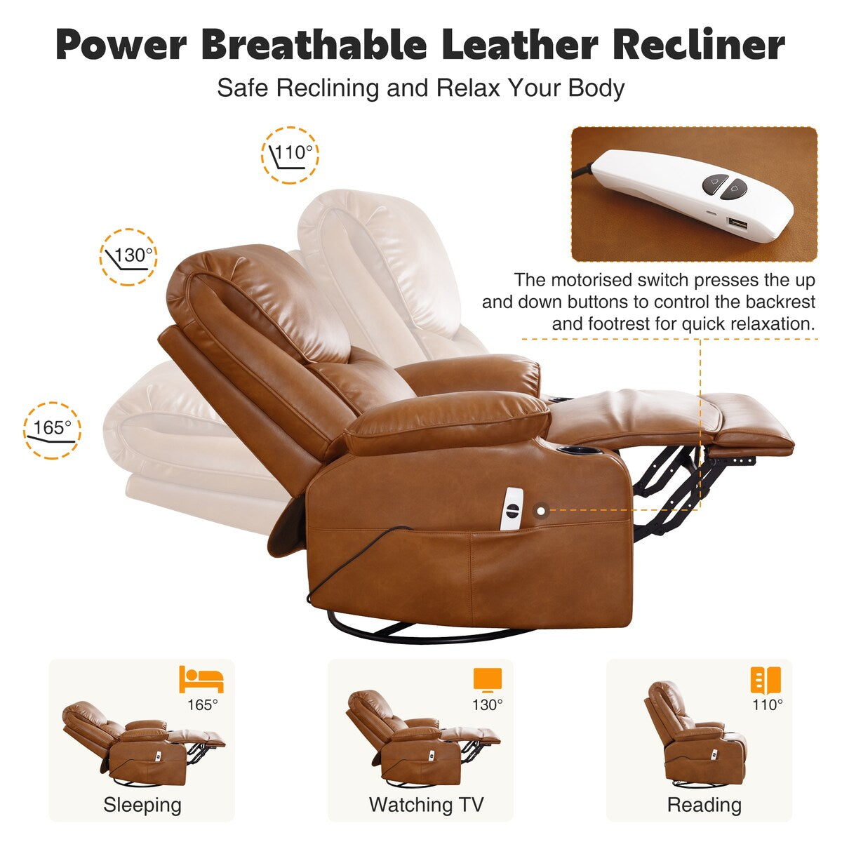 HOMYKA 34.2'' Wide Faux Leather Swivel Rocking Power Recliner Chair With USB Port Set of 2
