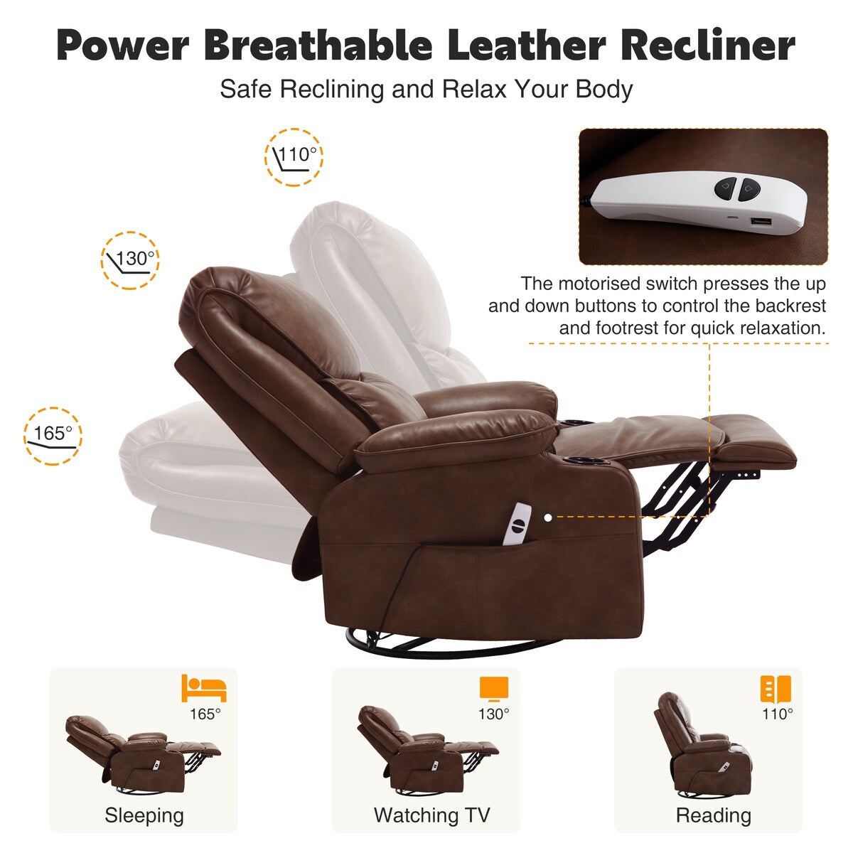 HOMYKA 34.2'' Wide Faux Leather Swivel Rocking Power Recliner Chair With USB Port Set of 2