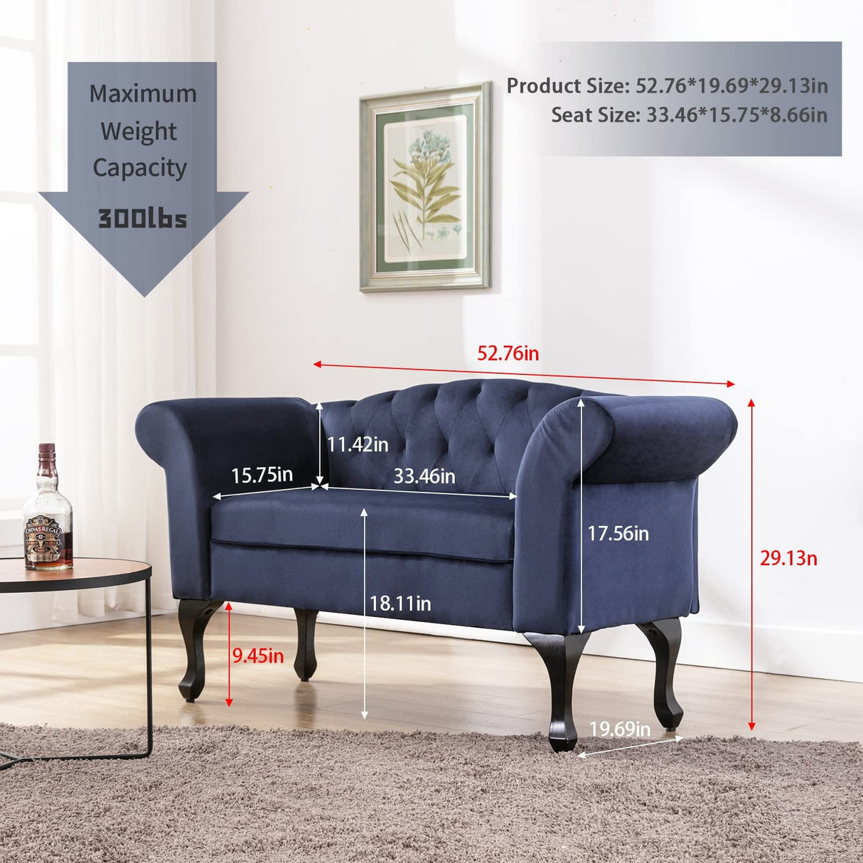 HOMYKA 53" Upholstered Small Loveseat Sofa with Rolled Arms