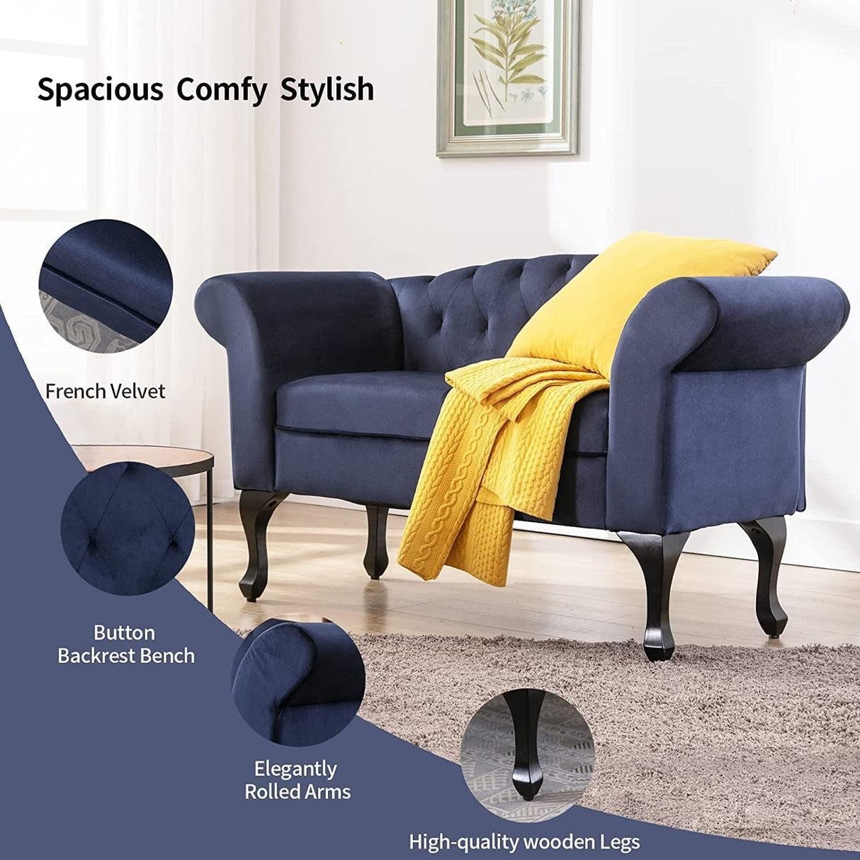 HOMYKA 53" Upholstered Small Loveseat Sofa with Rolled Arms