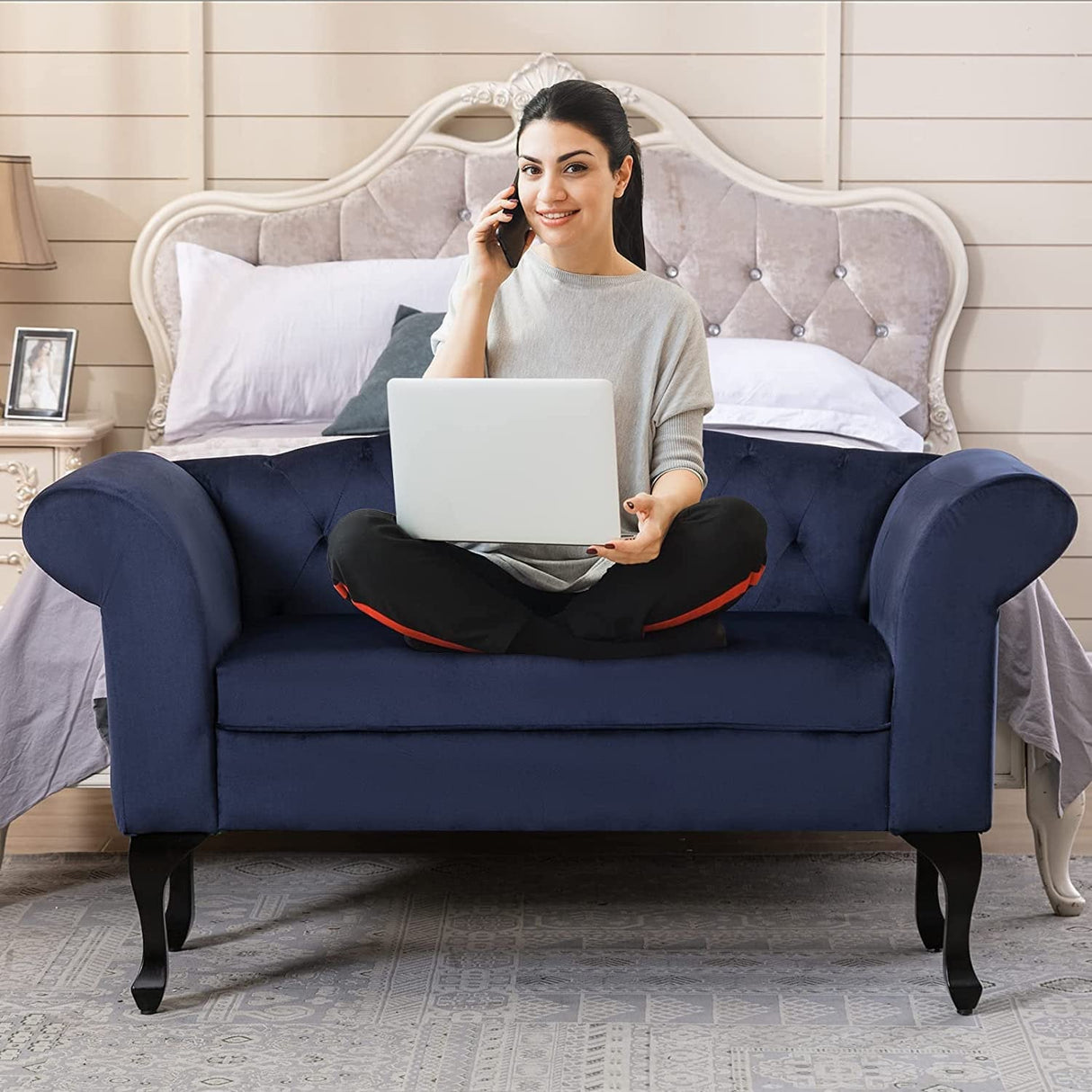 HOMYKA 53" Upholstered Small Loveseat Sofa with Rolled Arms