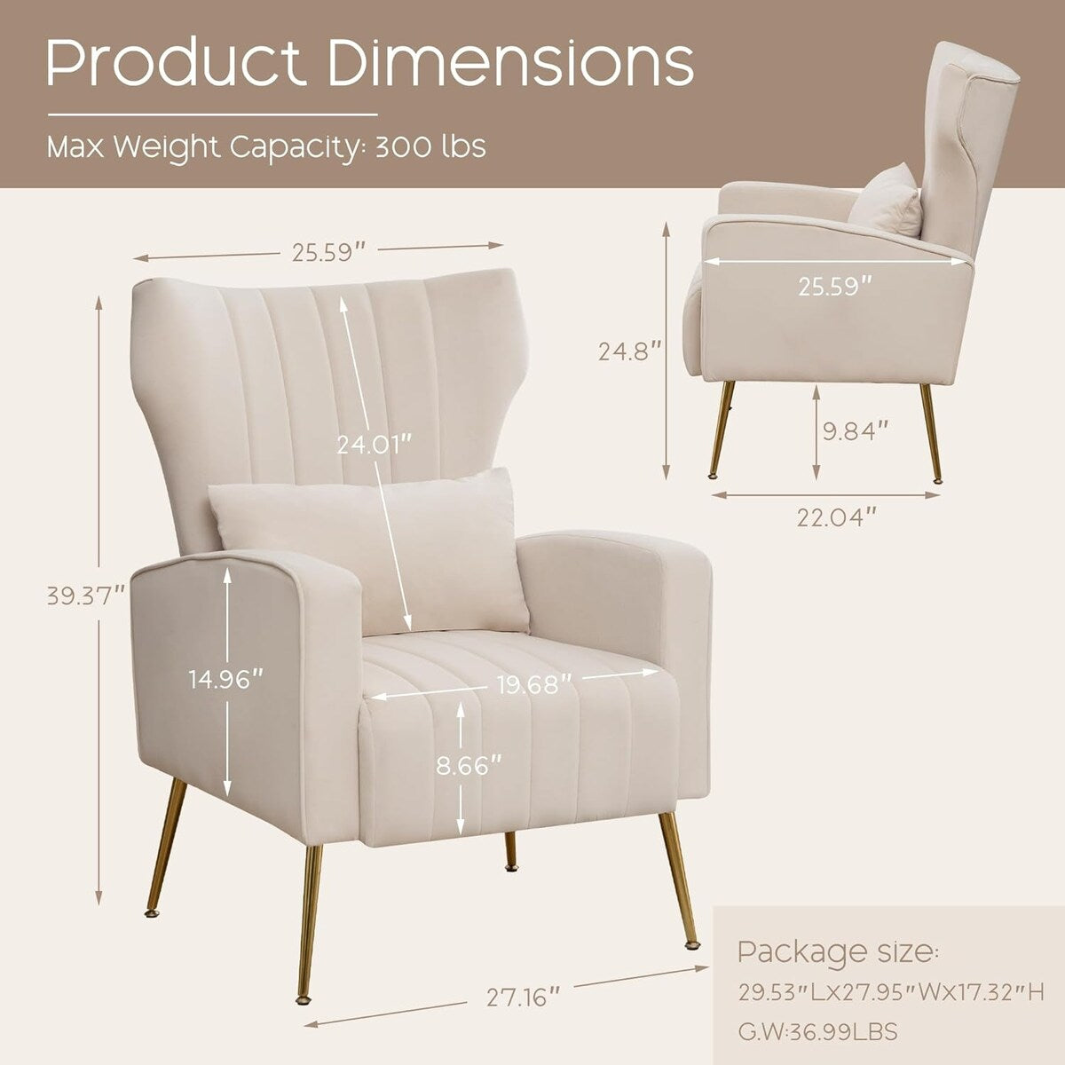 HOMYKA Accent Chair Upholstered Velvet Wingback Armchair Set of 2