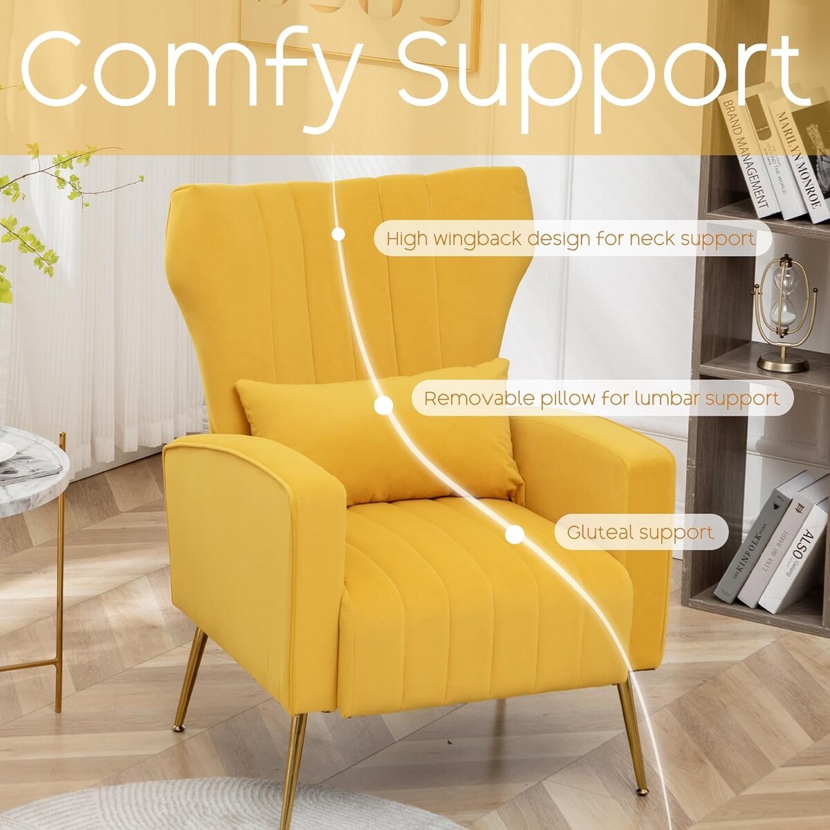 HOMYKA Accent Chair Upholstered Velvet Wingback Armchair Set of 2