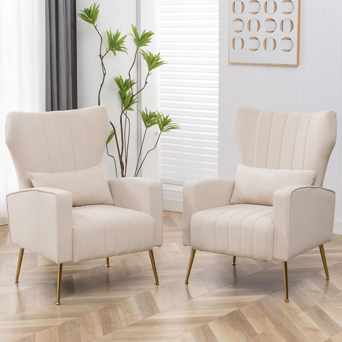 HOMYKA Accent Chair Upholstered Velvet Wingback Armchair Set of 2