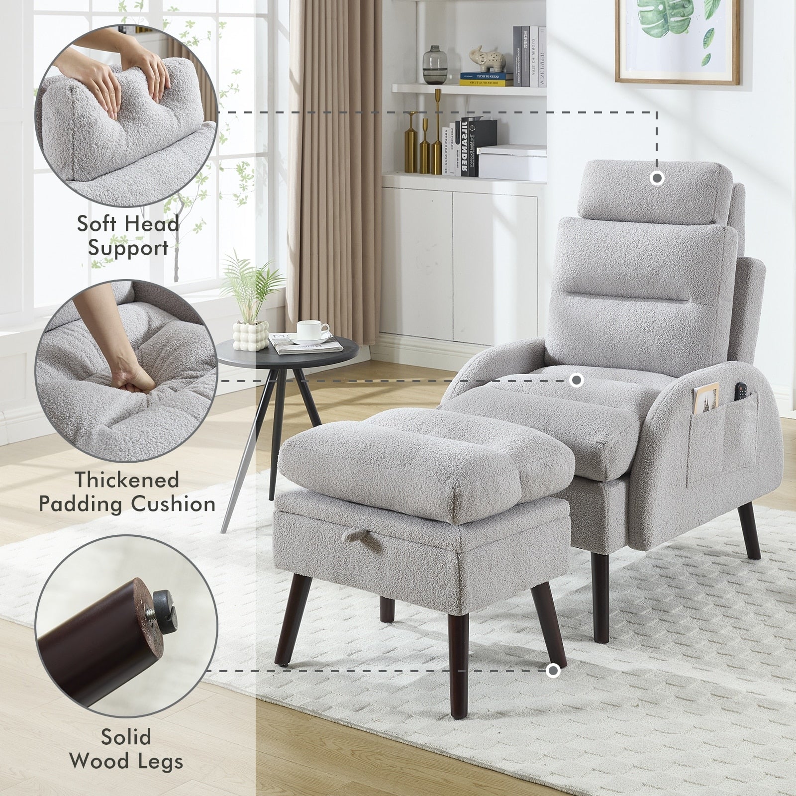 HOMYKA Accent Lounge Chair with Adjustable Backrest Storage HOMYKA Accent Lounge Chair with Adjustable Backrest Storage