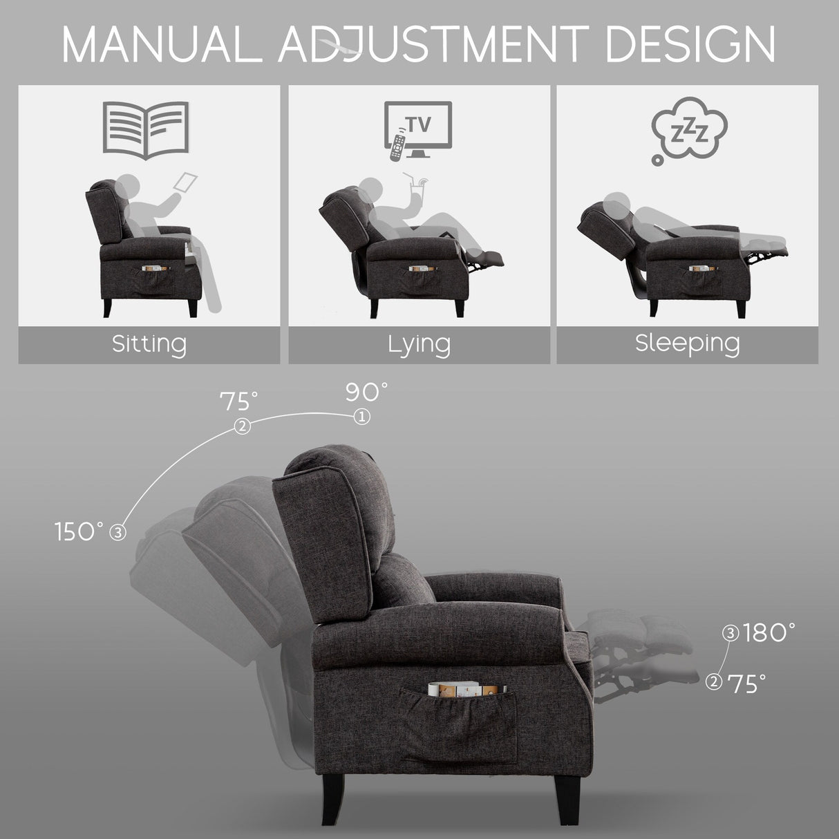 HOMYKA Polyested Upholstered Pushback Recliner Accent Chair Wingback Armchair