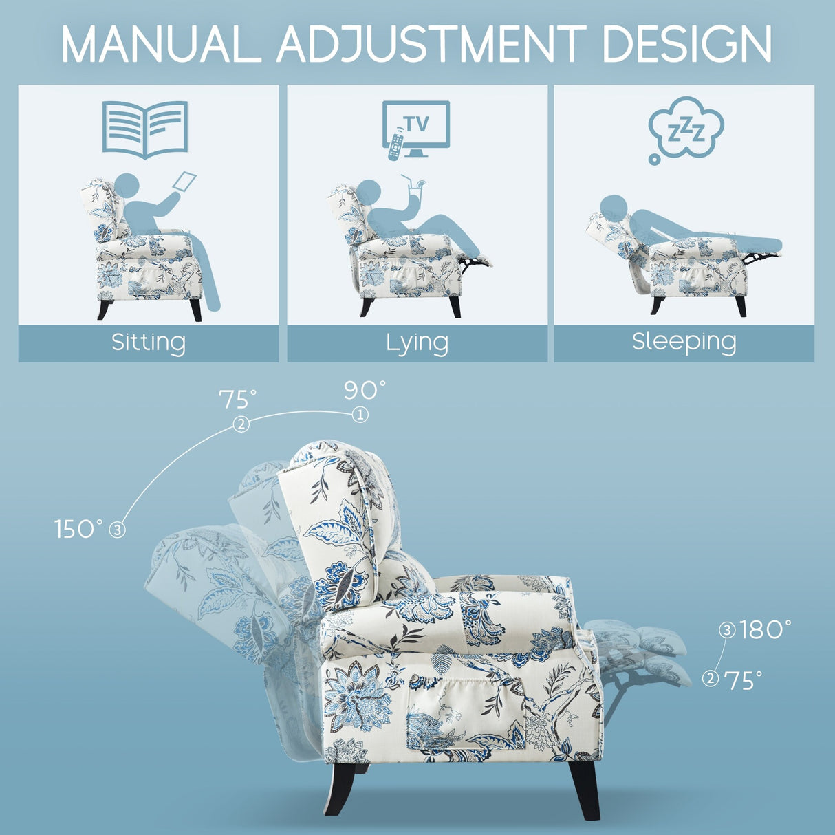 HOMYKA Polyested Upholstered Pushback Recliner Accent Chair Wingback Armchair