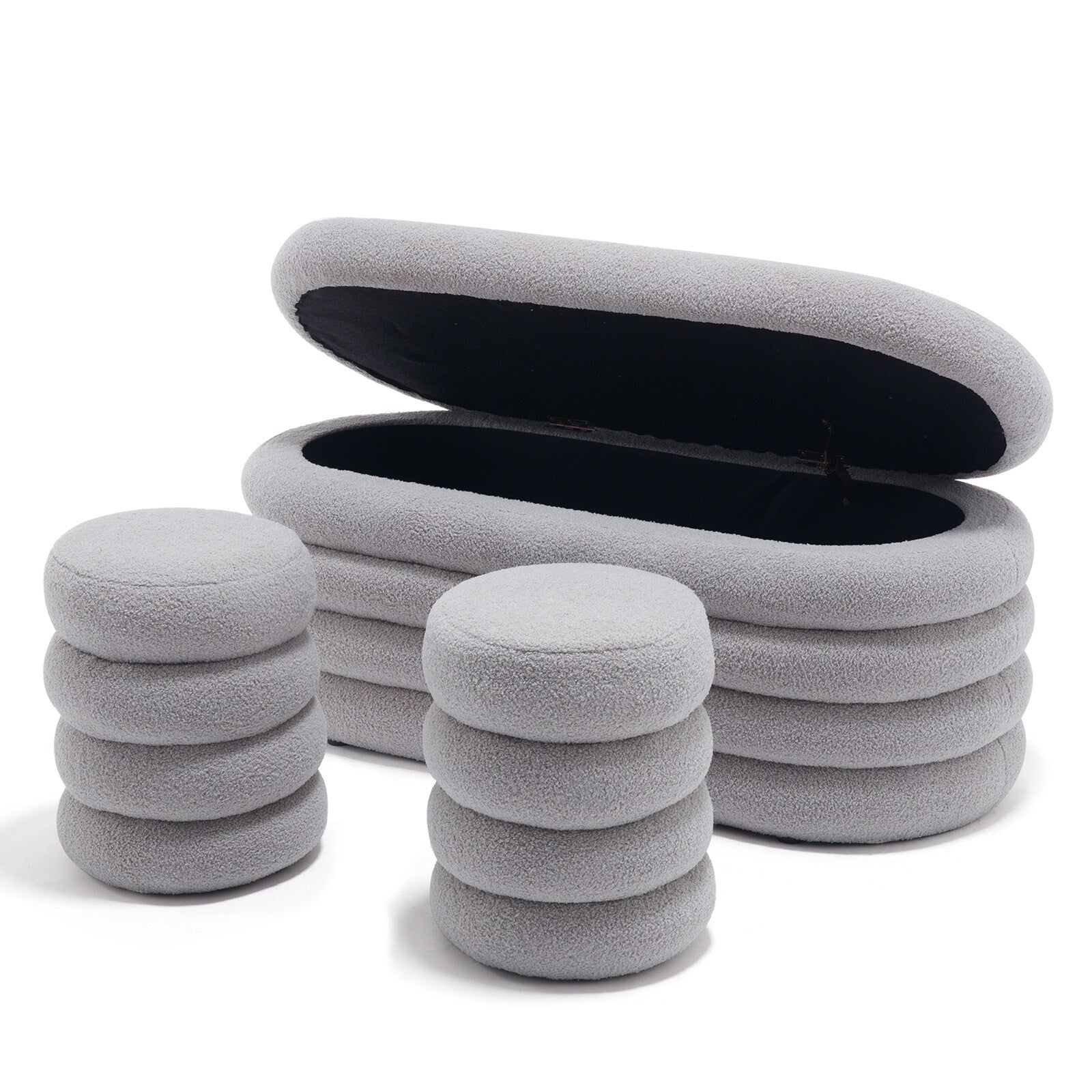 HOMYKA Oval Storage Ottoman Bench with 2 Small Stool for End HOMYKA Oval Storage Ottoman Bench with 2 Small Stool for End