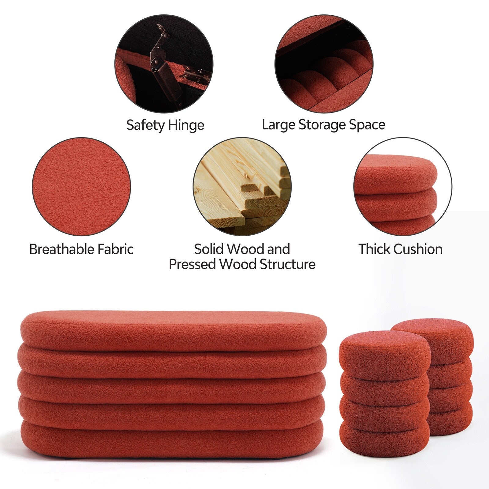 HOMYKA Oval Storage Ottoman Bench with 2 Small Stool for End HOMYKA Oval Storage Ottoman Bench with 2 Small Stool for End