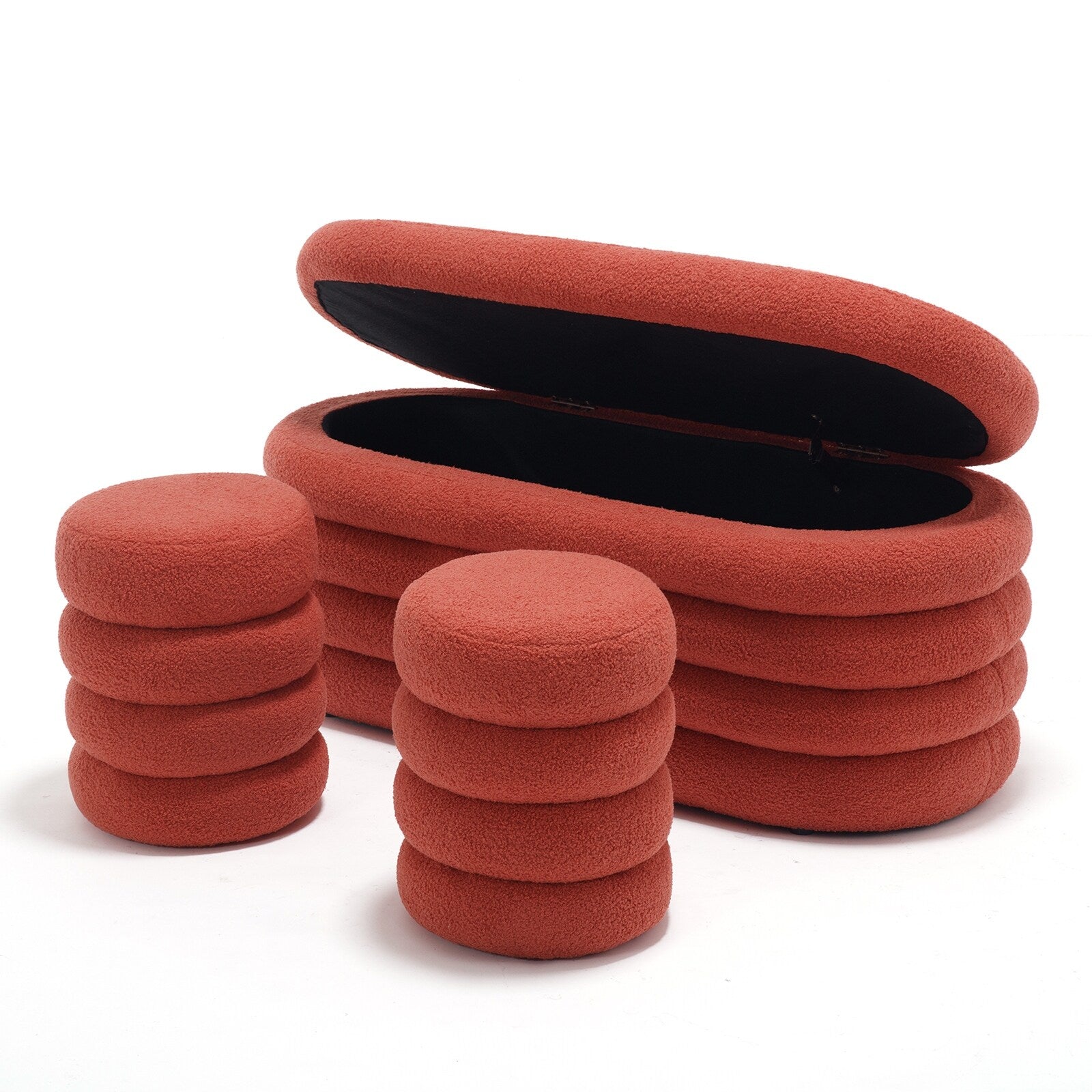 HOMYKA Oval Storage Ottoman Bench with 2 Small Stool for End