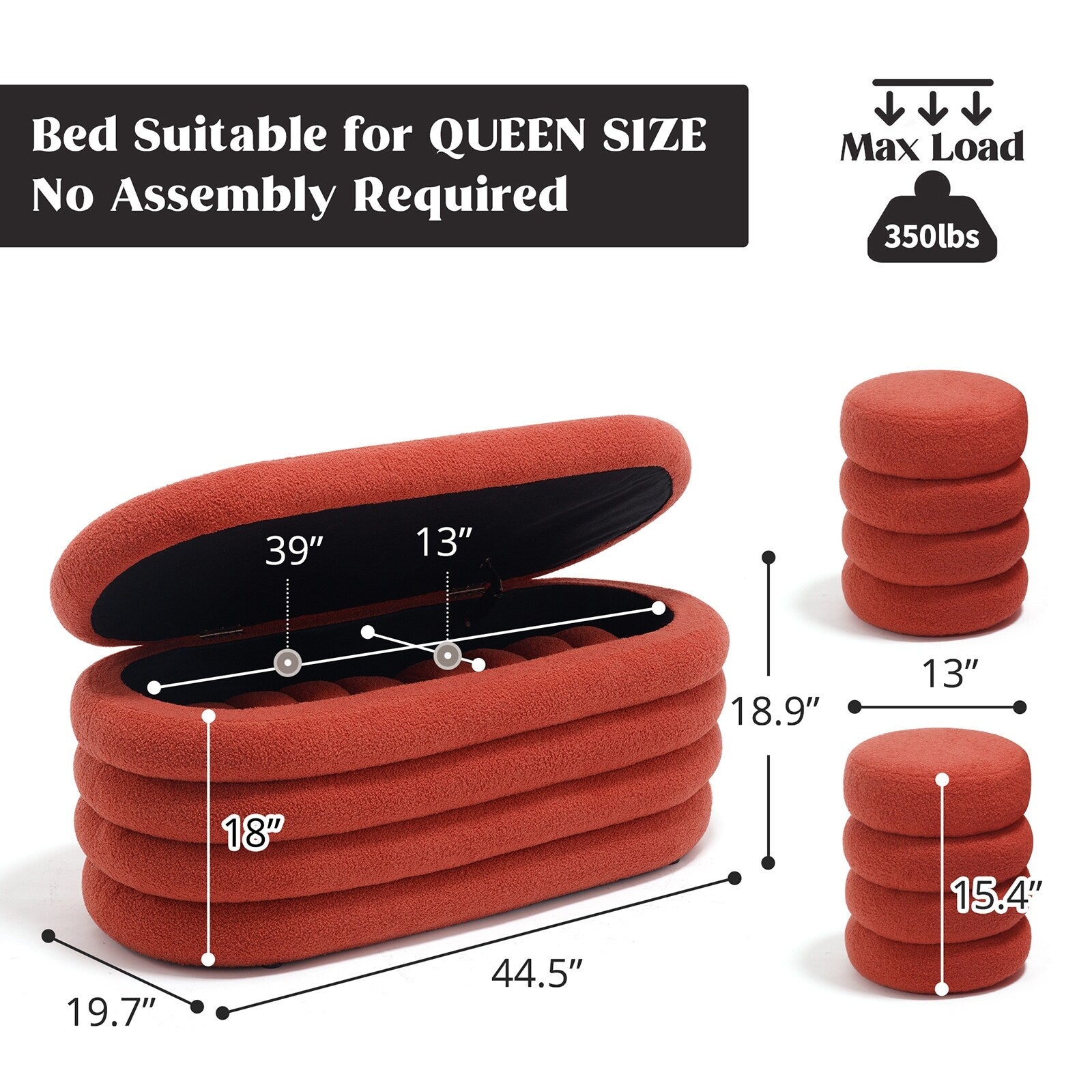 HOMYKA Oval Storage Ottoman Bench with 2 Small Stool for End HOMYKA Oval Storage Ottoman Bench with 2 Small Stool for End
