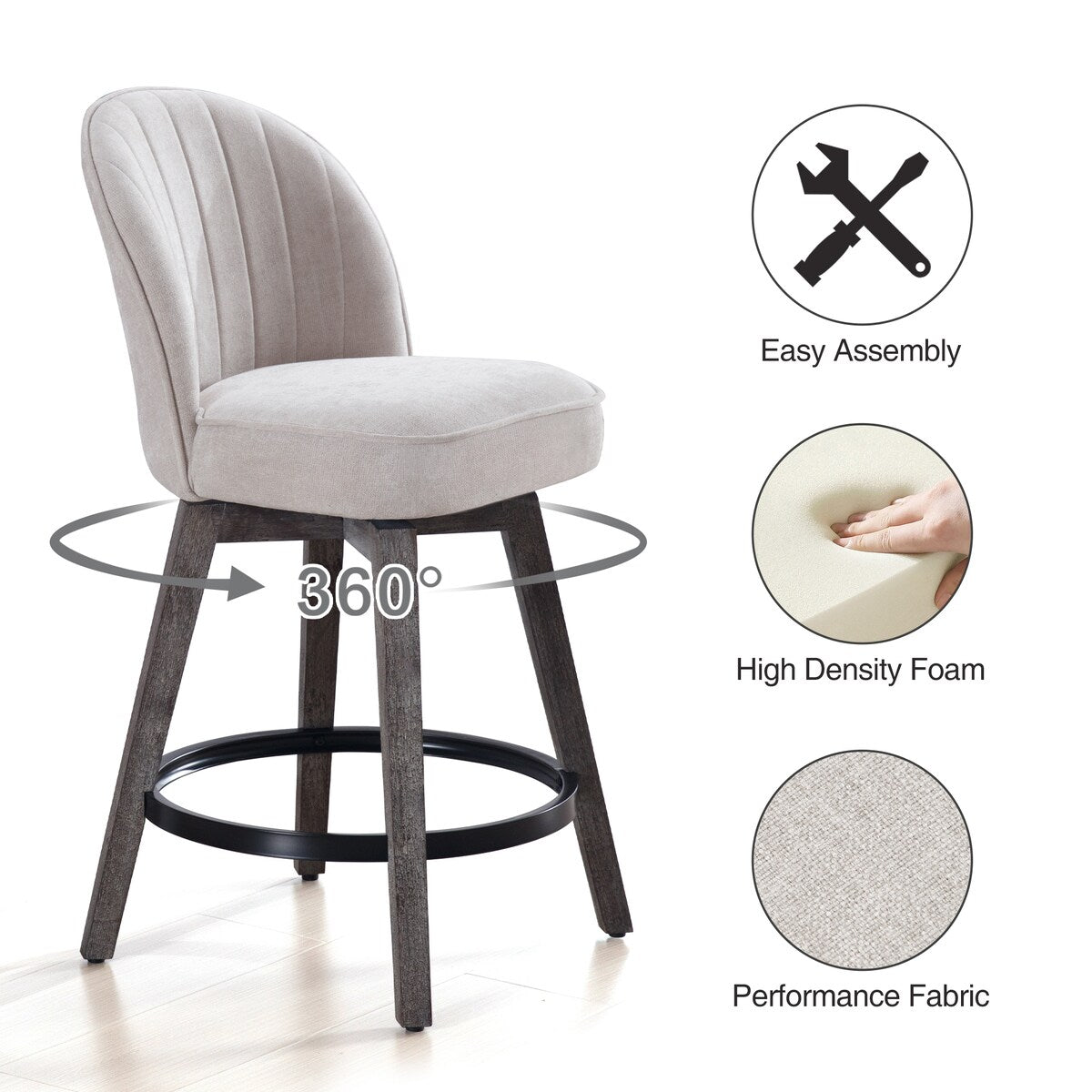 HOMYKA Swivel Bar Stool with Wood Legs Set of 4 - N/A