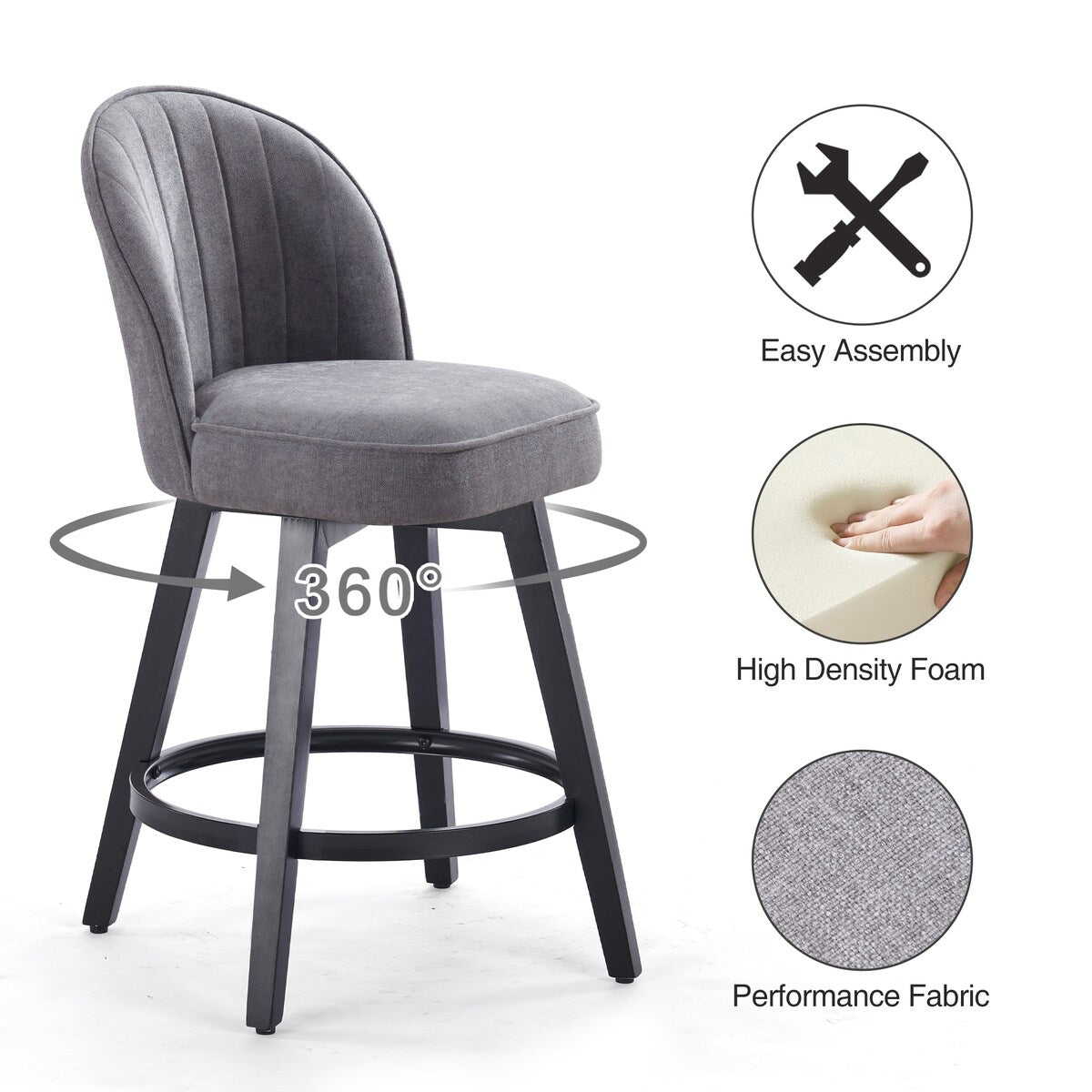 HOMYKA Swivel Bar Stool with Wood Legs Set of 4 - N/A