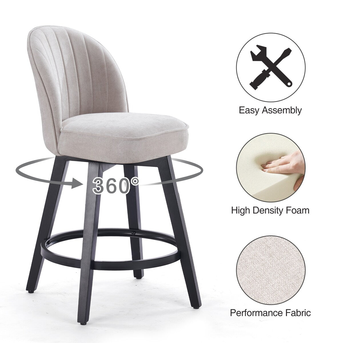 HOMYKA Swivel Bar Stool with Wood Legs Set of 4 - N/A