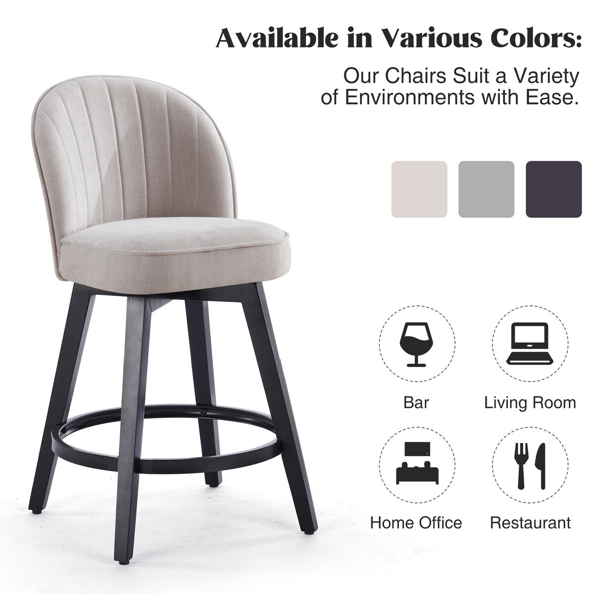 HOMYKA Swivel Bar Stool with Wood Legs Set of 4 - N/A