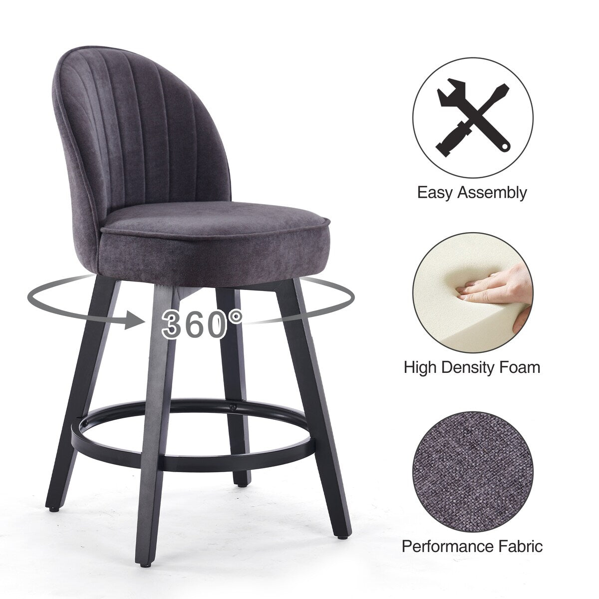 HOMYKA Swivel Bar Stool with Wood Legs Set of 4 - N/A