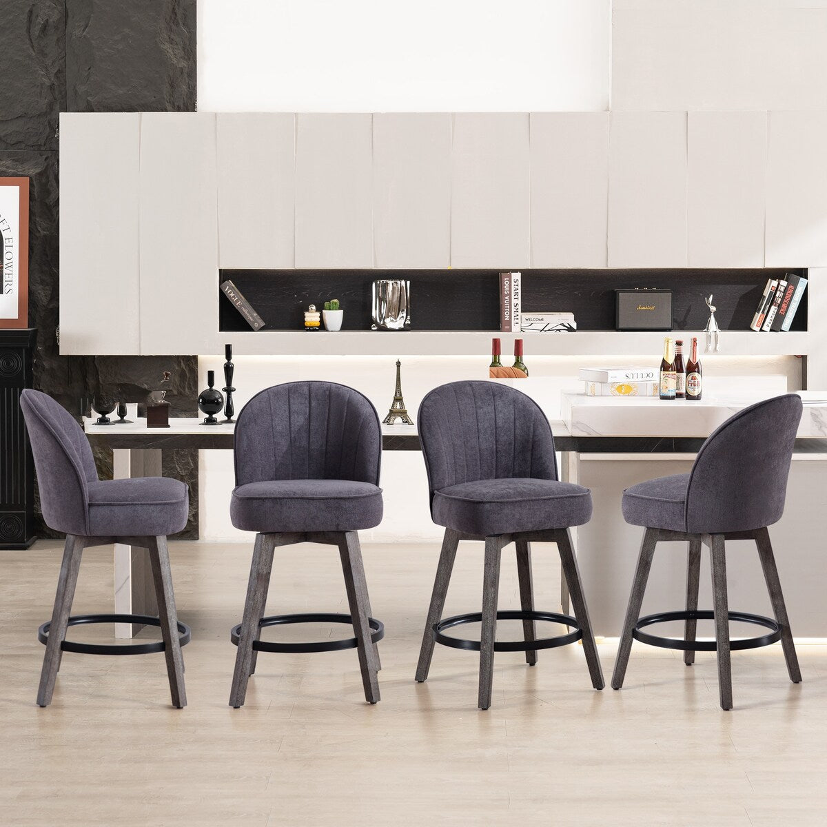 HOMYKA Swivel Bar Stool with Wood Legs Set of 4 - N/A