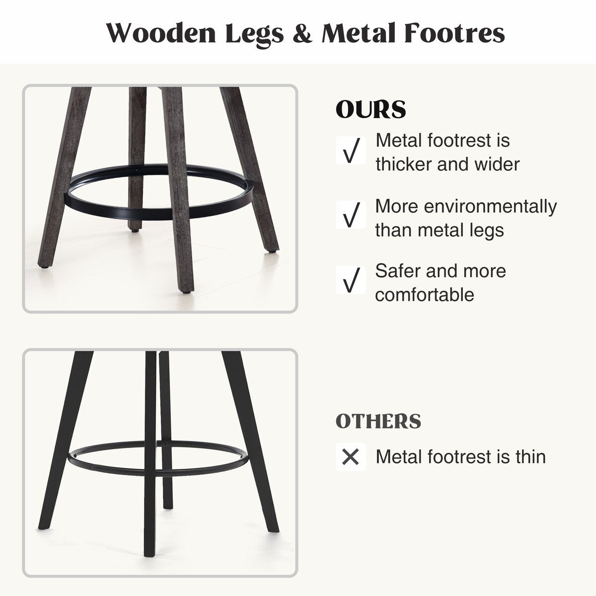 HOMYKA Swivel Bar Stool with Wood Legs Set of 4 - N/A
