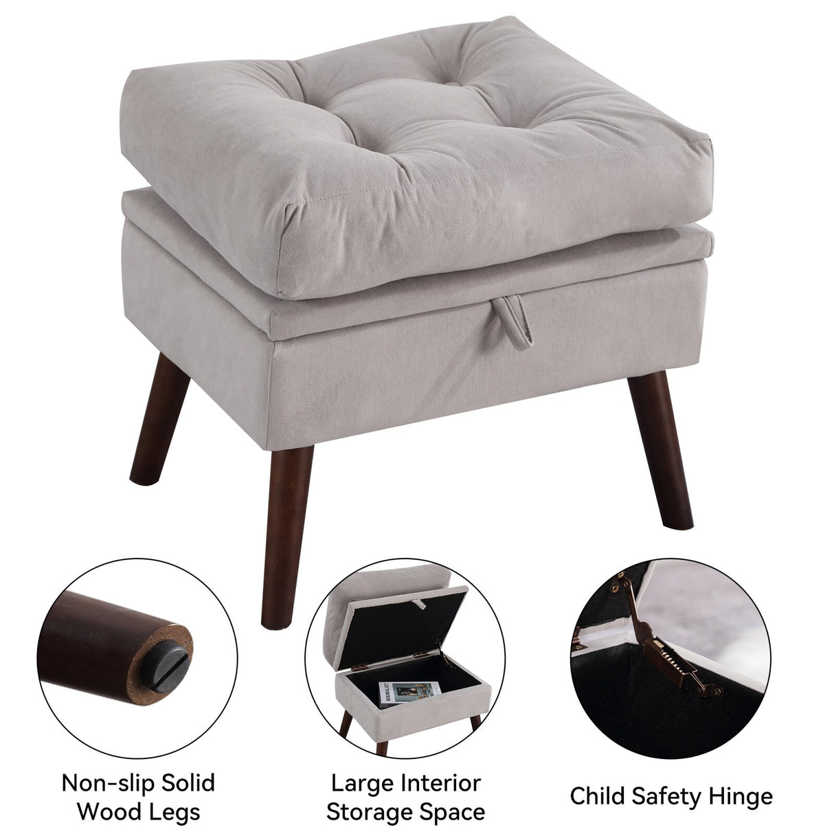 HOMYKA Upholstered Chaise Lounge Chair with Adjustable Backrest Storage Ottoman