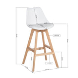 HOMYLIN Scandinavian Style Plastic High Back And Solid Oak Bar Stool(Set of 2)