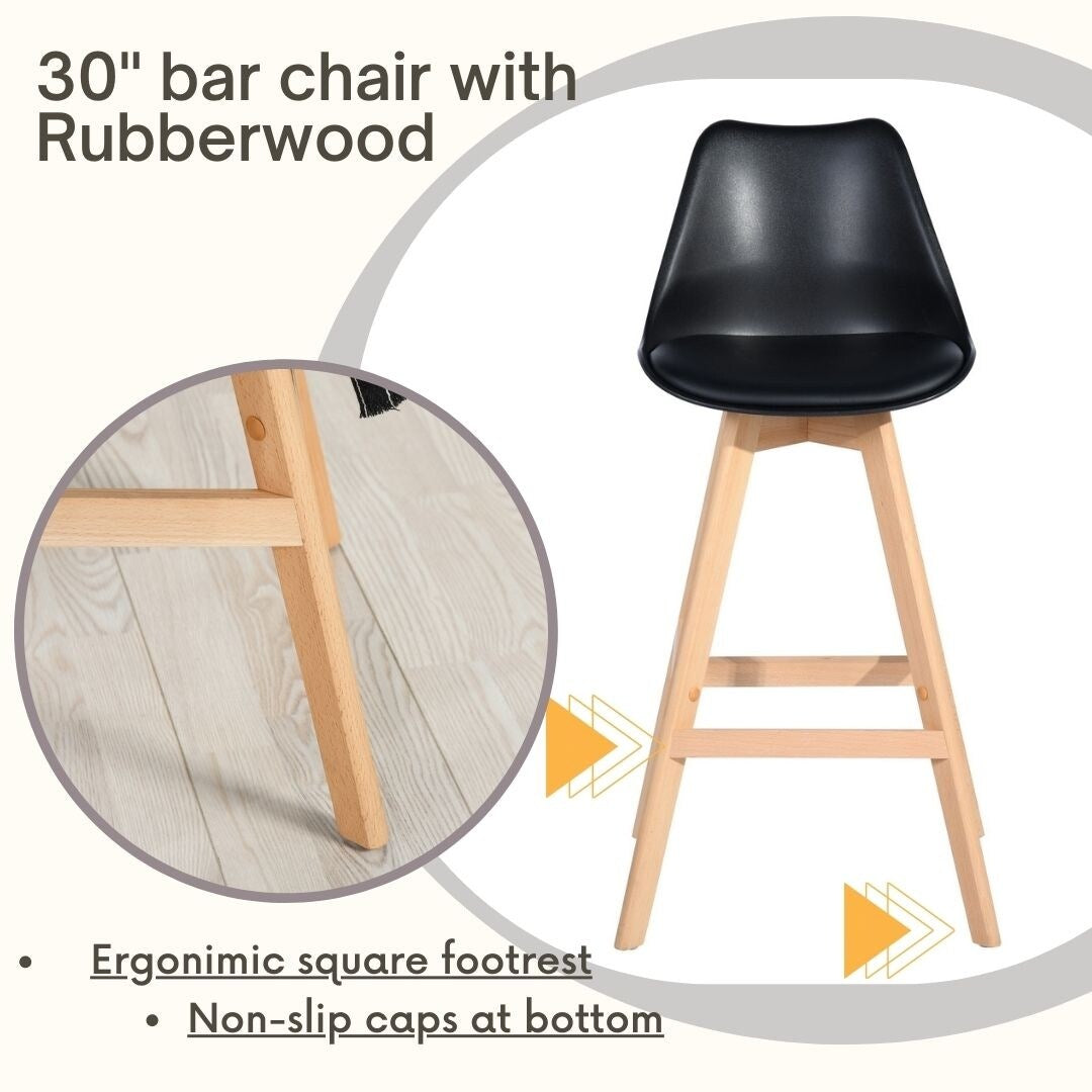 HOMYLIN Scandinavian Style Plastic High Back And Solid Oak Bar Stool(Set of 2)