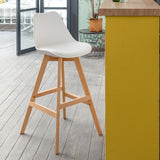 HOMYLIN Scandinavian Style Plastic High Back And Solid Oak Bar Stool(Set of 2)