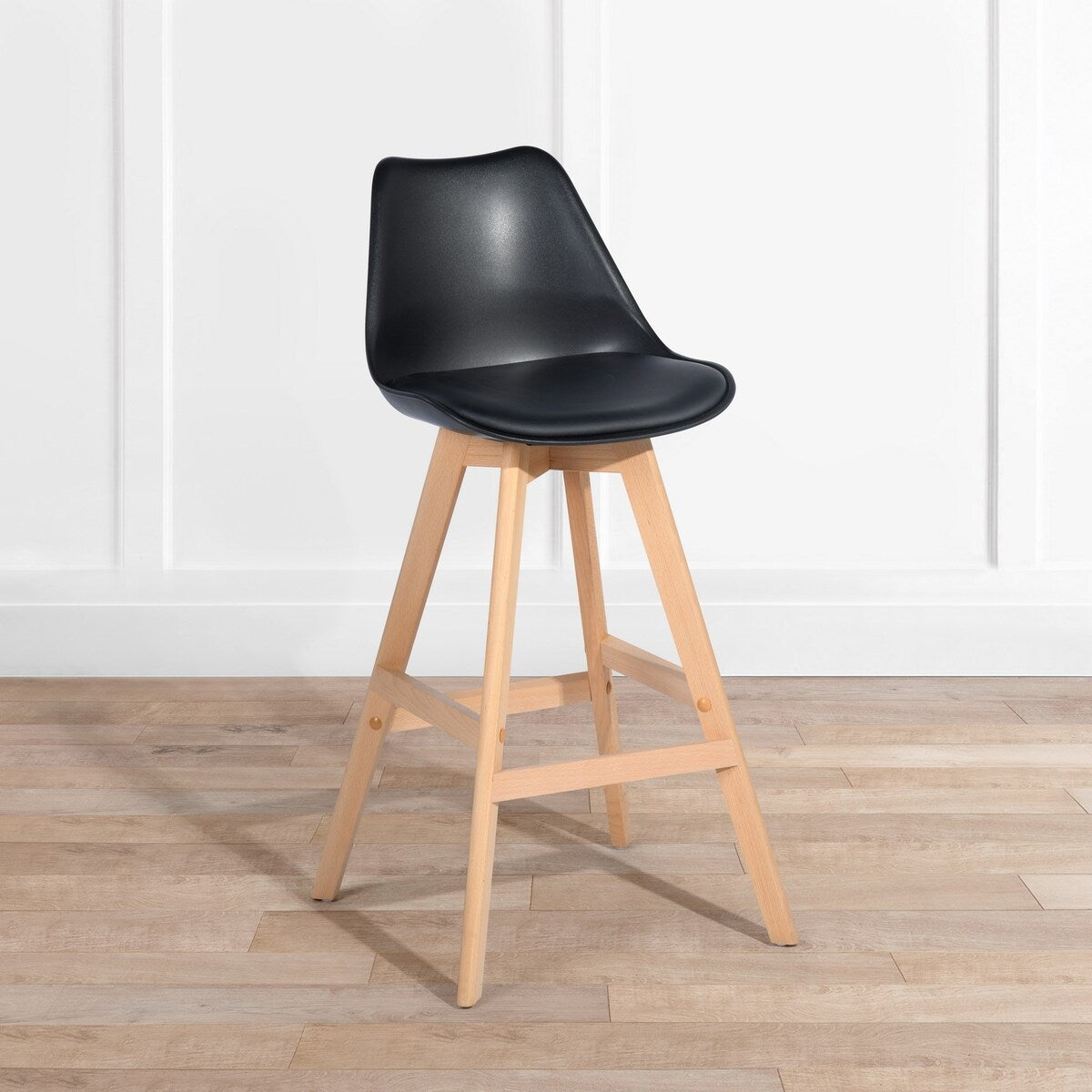 HOMYLIN Scandinavian Style Plastic High Back And Solid Oak Bar Stool(Set of 2)