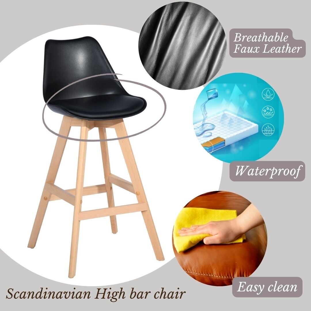 HOMYLIN Scandinavian Style Plastic High Back And Solid Oak Bar Stool(Set of 2)