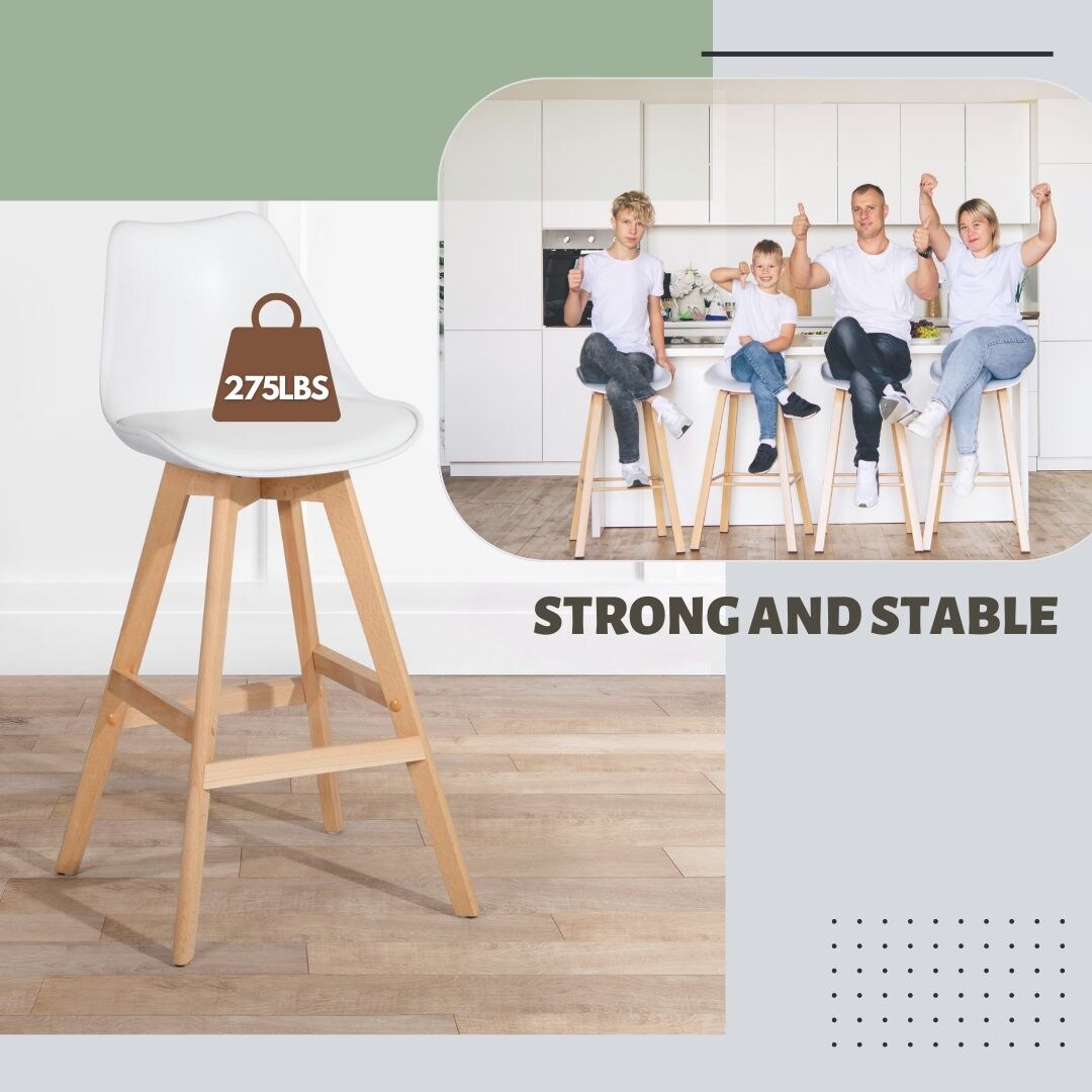 HOMYLIN Scandinavian Style Plastic High Back And Solid Oak Bar Stool(Set of 2)