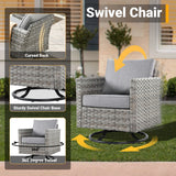 HOOOWOOO 10-piece Rattan Wicker Sectional Sofa Patio Furniture Set with Fire Pit Table