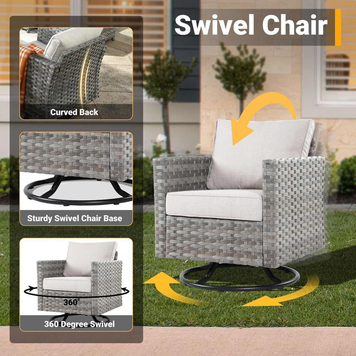 HOOOWOOO 10-piece Rattan Wicker Sectional Sofa Patio Furniture Set with Fire Pit Table