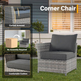 HOOOWOOO 10-piece Rattan Wicker Sectional Sofa Patio Furniture Set with Fire Pit Table