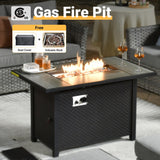 HOOOWOOO 10-piece Rattan Wicker Sectional Sofa Patio Furniture Set with Fire Pit Table