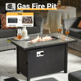 HOOOWOOO 10-piece Rattan Wicker Sectional Sofa Patio Furniture Set with Fire Pit Table