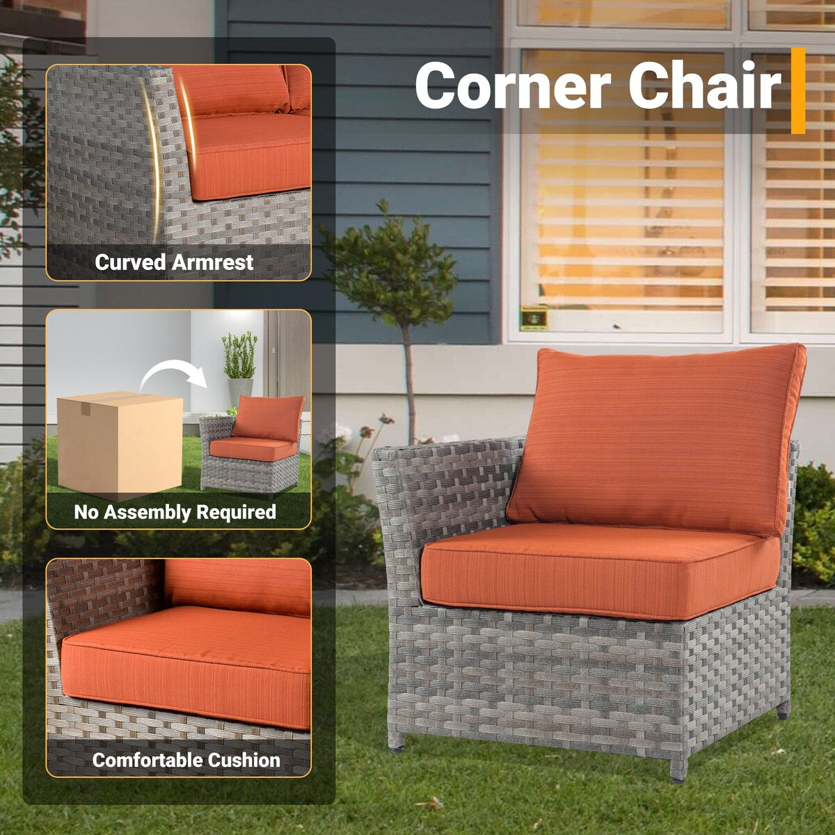 HOOOWOOO 10-piece Rattan Wicker Sectional Sofa Patio Furniture Set with Fire Pit Table