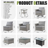 HOOOWOOO 10-piece Rattan Wicker Sectional Sofa Patio Furniture Set with Fire Pit Table