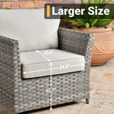 HOOOWOOO 10-piece Rattan Wicker Sectional Sofa Patio Furniture Set with Fire Pit Table