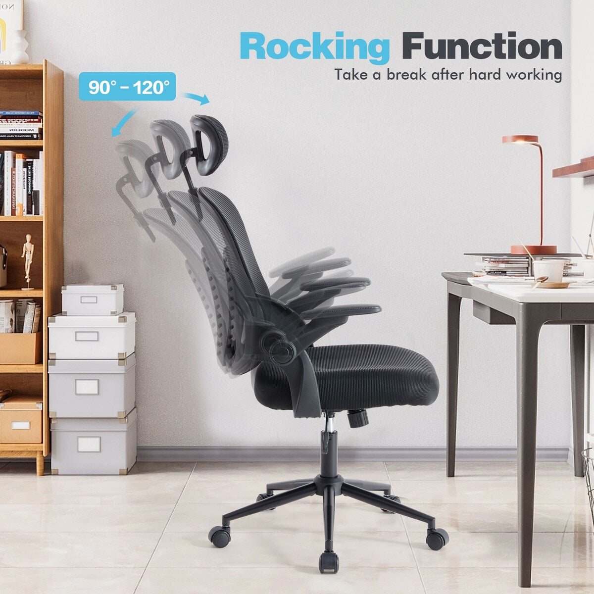 HOOOWOOO Ergonomic Adjustable Office Chair Mesh Swivel Task Chair with Flexible Arms