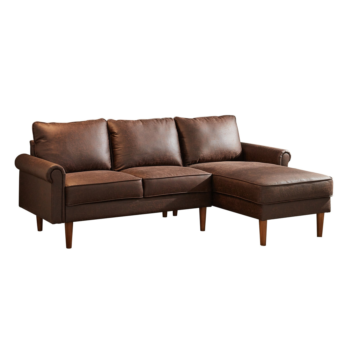 HOOOWOOO Living Room Furniture Mid-Century Suede Sofa with Chaise Lounge