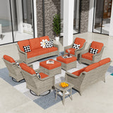 HOOOWOOO 9-piece Wicker High Back Patio Outdoor Swivel Chair Set