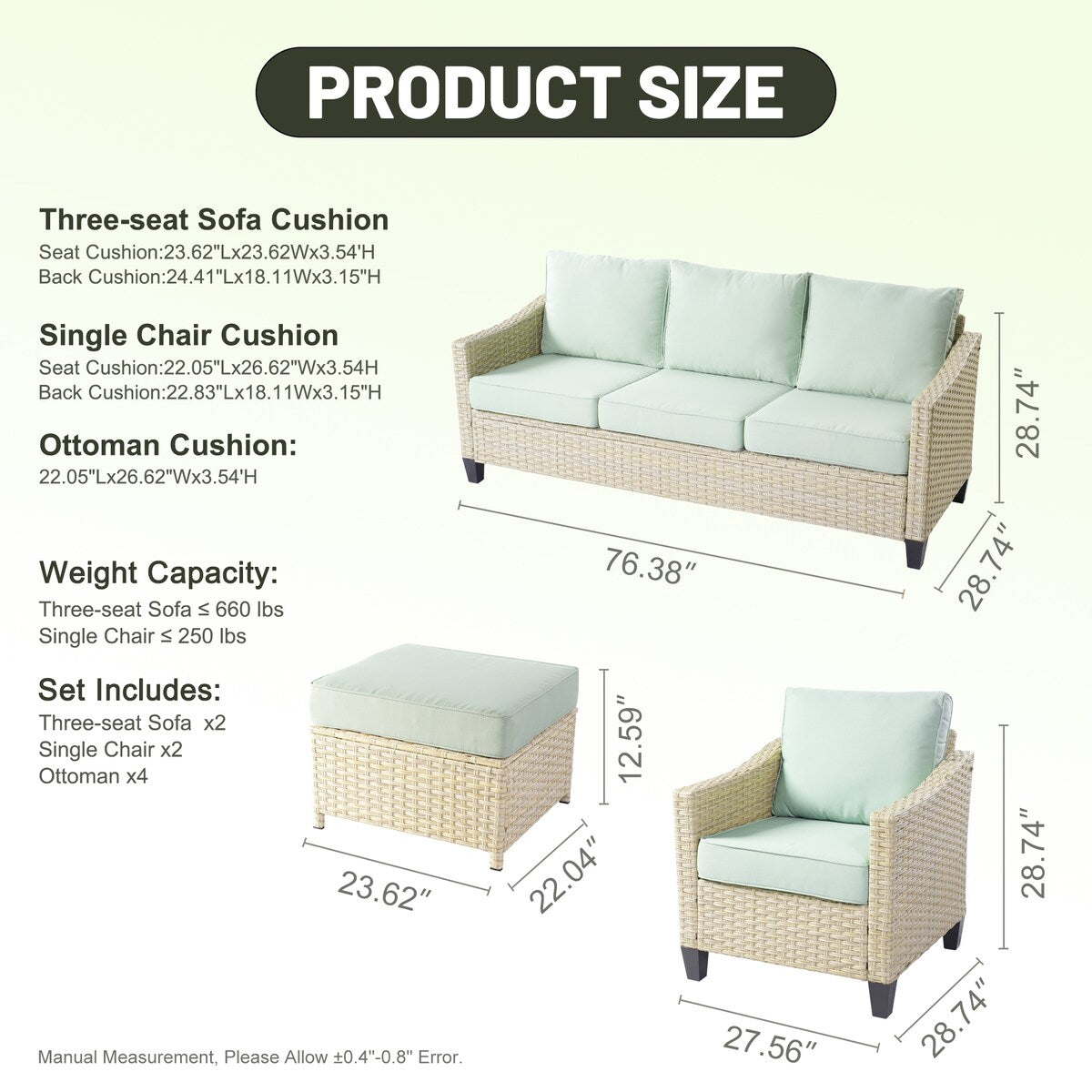 HOOOWOOO 8-piece Wicker Patio Furniture Conversation Sofa Set