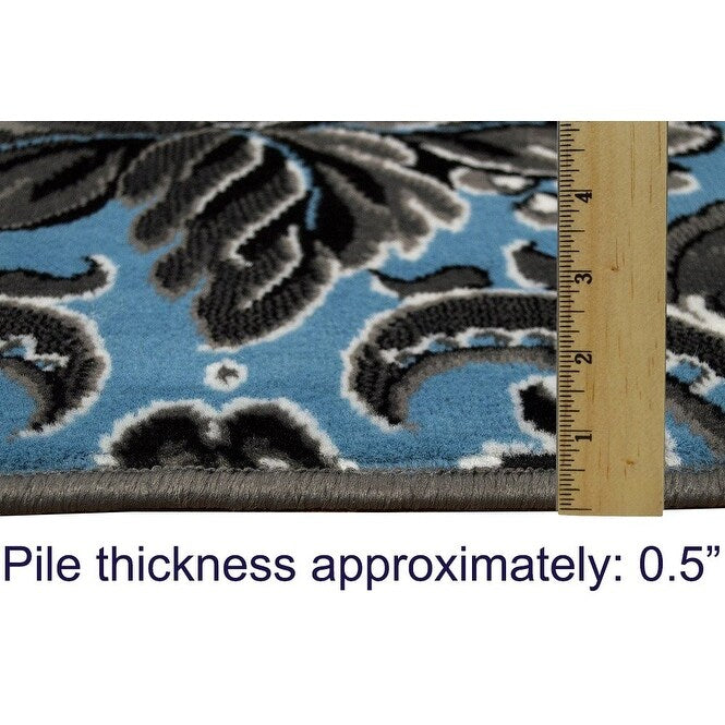 HR Floral/Swirls Design Pattern Modern Area Rug Blue/Grey/Silver/Black-Abstract/Contemporary