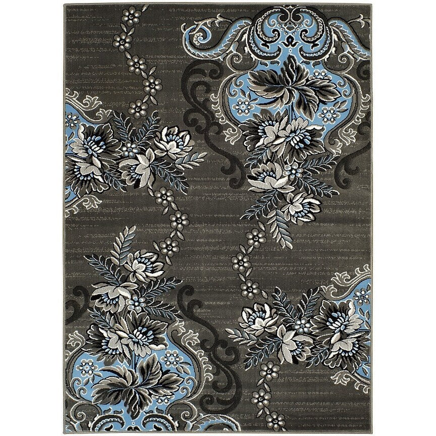 HR Floral/Swirls Design Pattern Modern Area Rug Blue/Grey/Silver/Black-Abstract/Contemporary