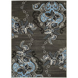 HR Floral/Swirls Design Pattern Modern Area Rug Blue/Grey/Silver/Black-Abstract/Contemporary