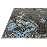 HR Floral/Swirls Design Pattern Modern Area Rug Blue/Grey/Silver/Black-Abstract/Contemporary