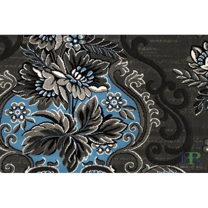 HR Floral/Swirls Design Pattern Modern Area Rug Blue/Grey/Silver/Black-Abstract/Contemporary