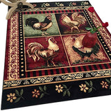 HR Lodge, Cabin Nature and Animals Area Rug Geometric Cabin Area Rug–Abstract, Black, Green, Red, Rooster Rug